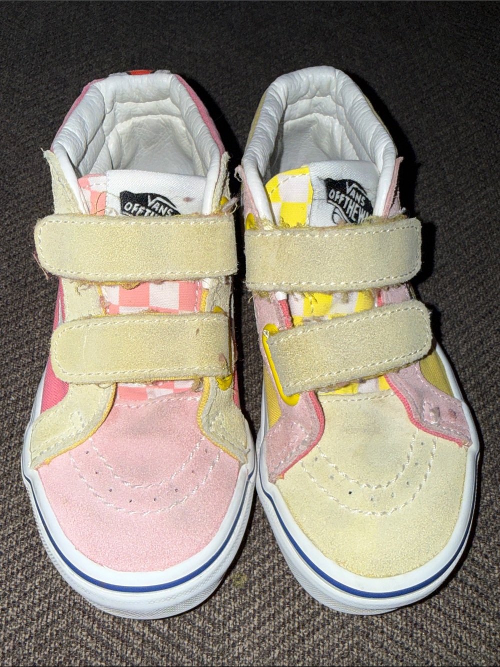 Vans Kids Checkerboard High-Top Sneakers in Pink & Yellow